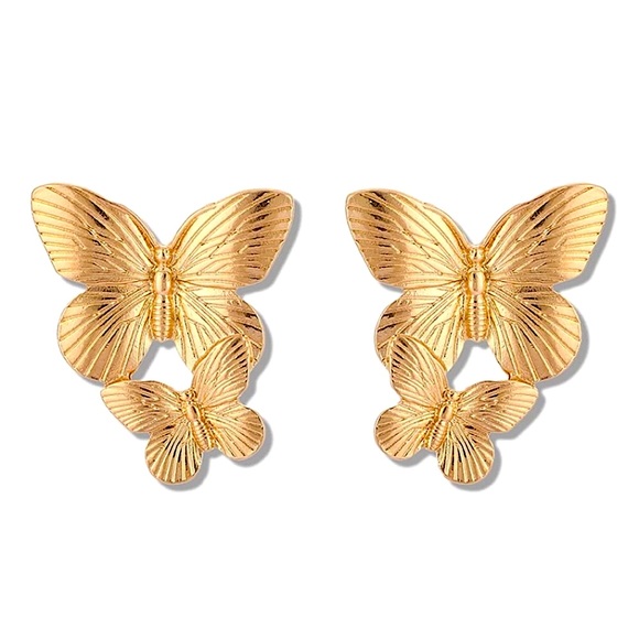 ⚜️[𝟯/$𝟭𝟴]⚜️Big Gold 2 Butterfly Earrings NEW - Picture 7 of 9